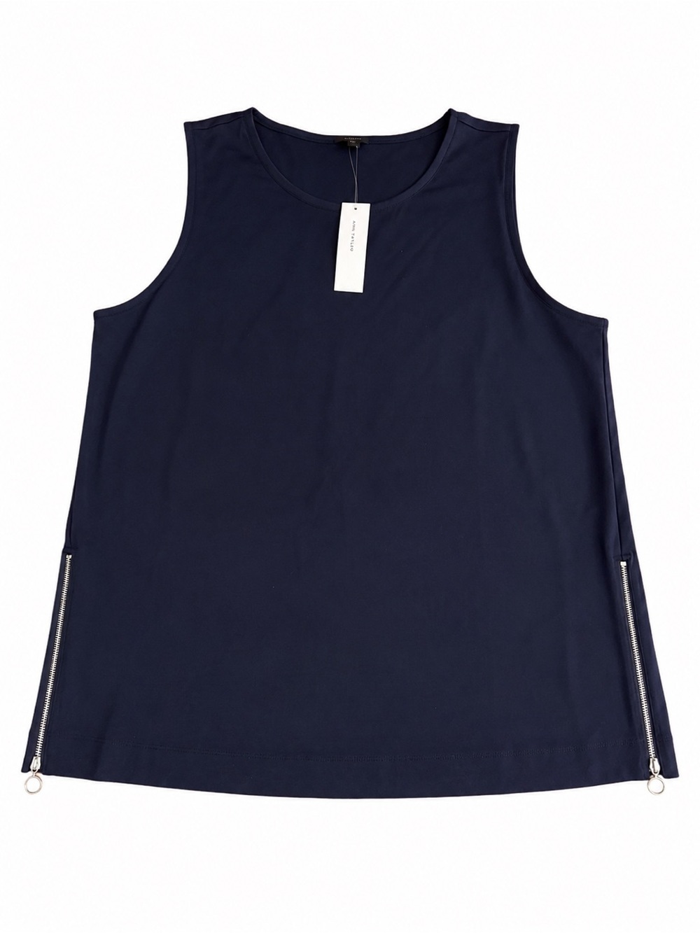 Ann Taylor NWT XL Navy Sleeveless Top Side Zip Stretch Blouse Career Tank